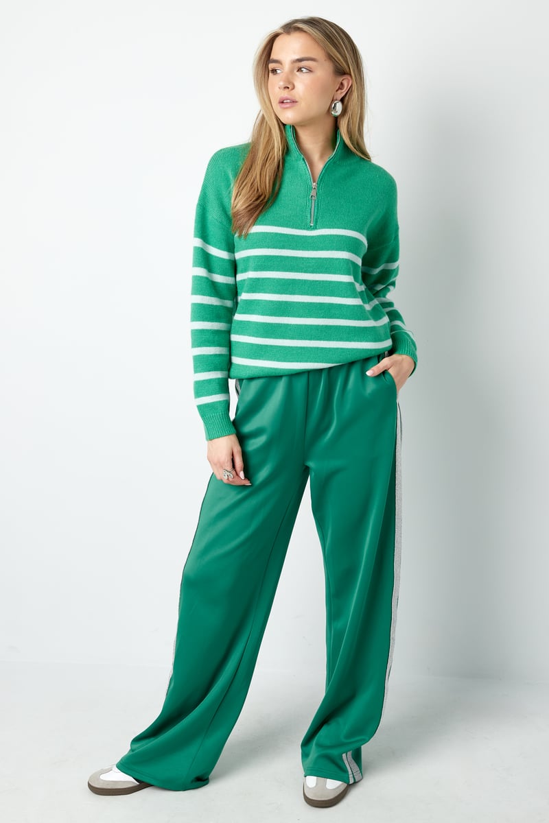 Knitted sweater stripes with zipper - beige black - SM