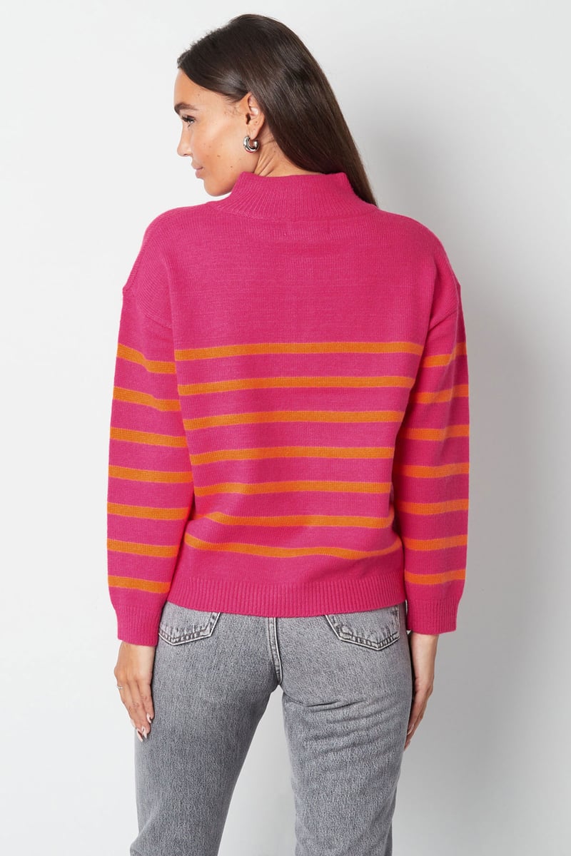 Knitted sweater stripes with zipper - beige black - SM