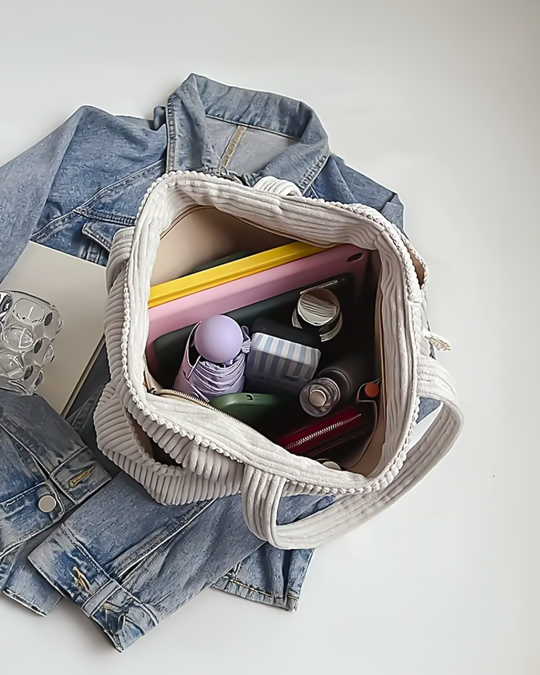 Tilda™ | Geribde draagtas met koorddetail