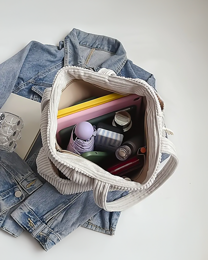 Tilda™ | Geribde draagtas met koorddetail