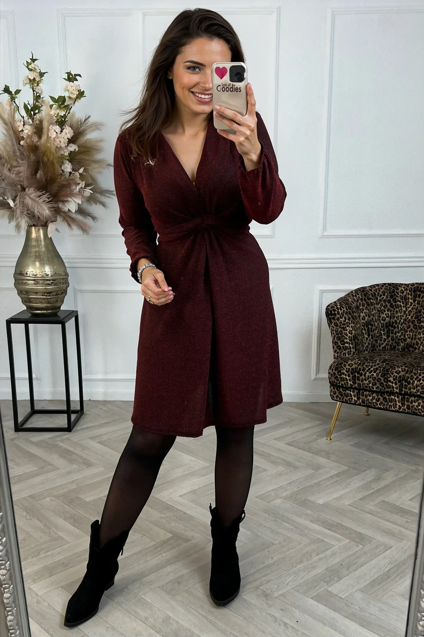 Isla - Curvy Knotted Lurex Jurkje - Brons